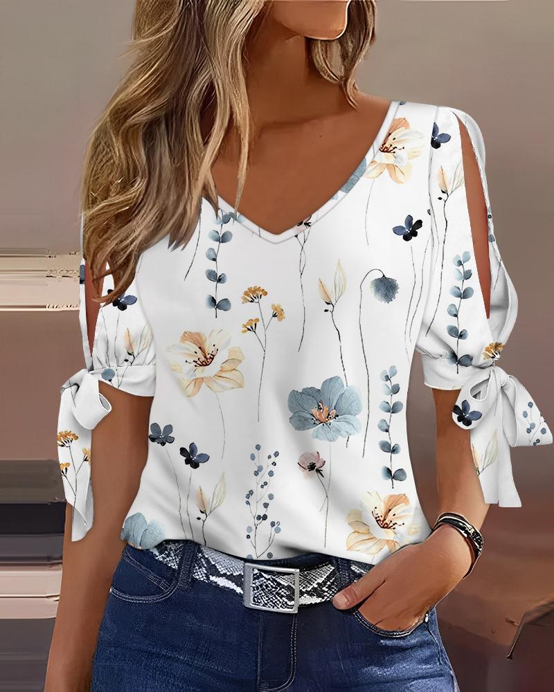 Blusa casual de manga dividida con estampado floral