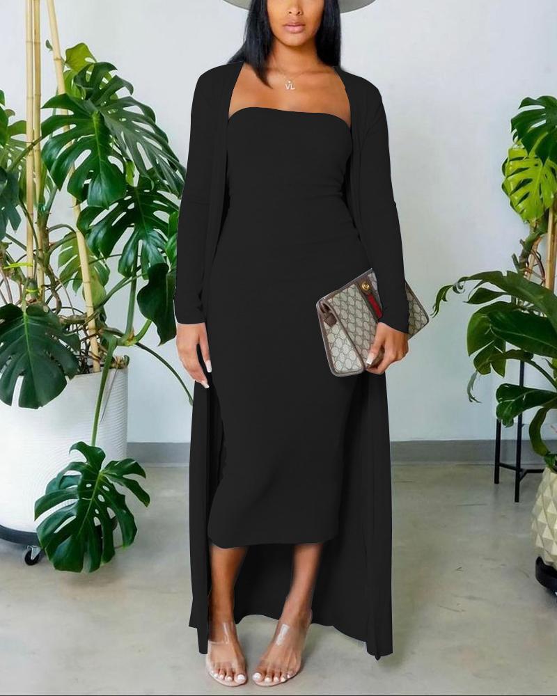 

Skinny Tube Dress With Longline Cardigan Set, Black