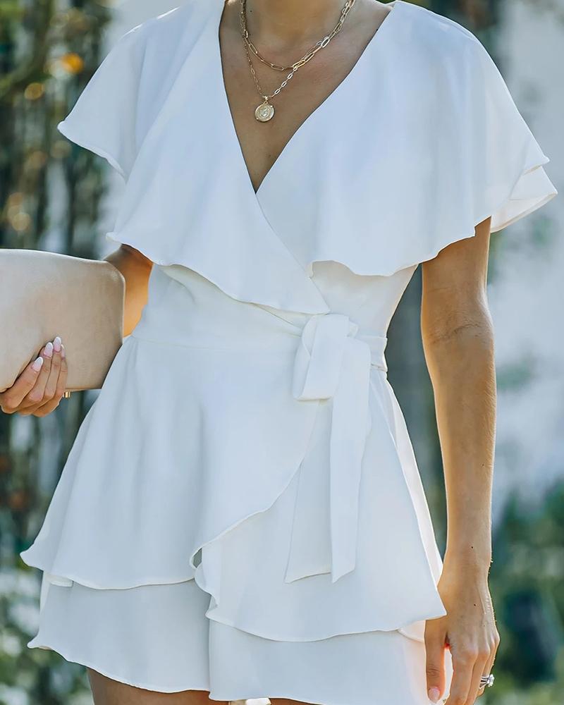 

Ruffle Hem Tied Detail Romper, White