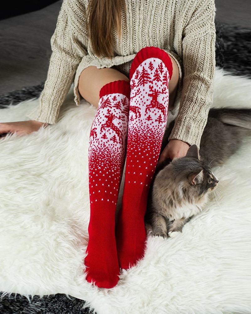 1Pair Christmas Thigh High Knit Leg Warmers Winter Warm Long Boot Socks