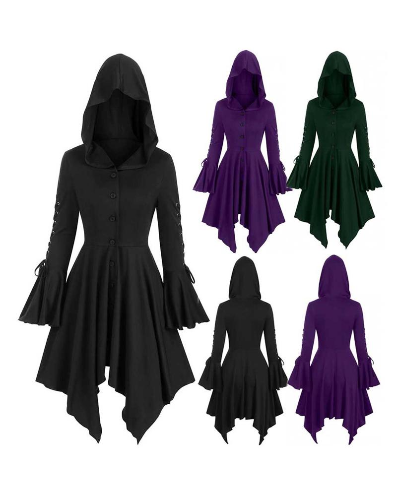 

Halloween Party Cosplay Women Costume Medieval Cloak Hooded Dress Renaissance Gothic Vintage Dress, Black