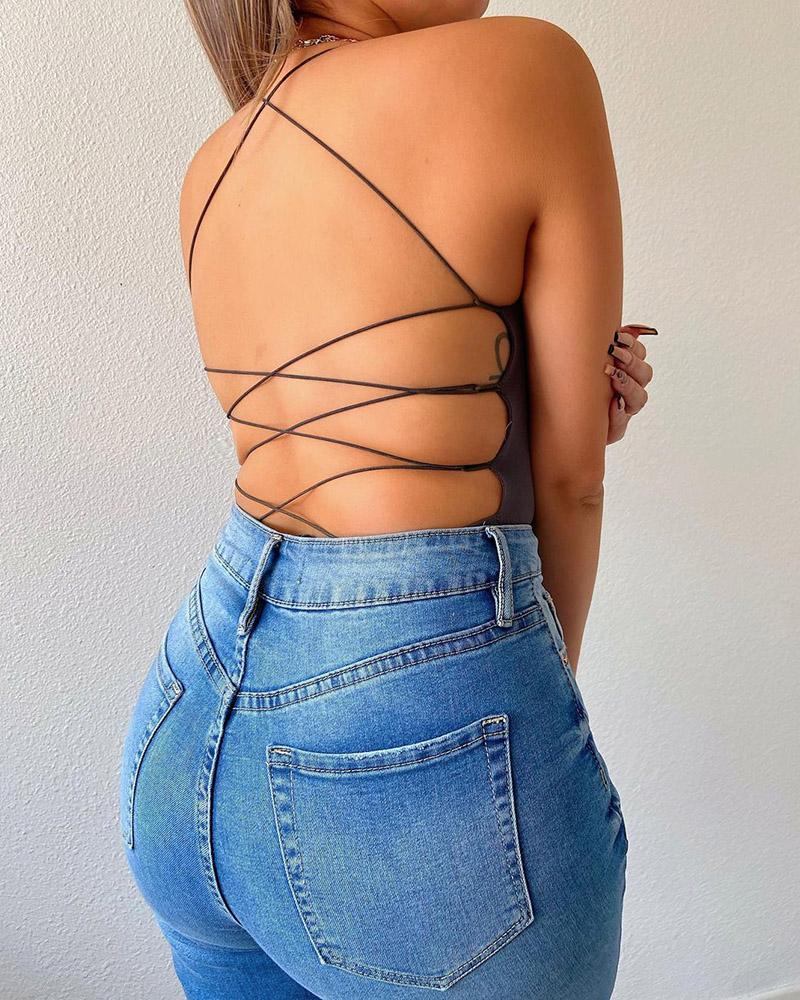 

Halter Crisscross Backless Top, Black