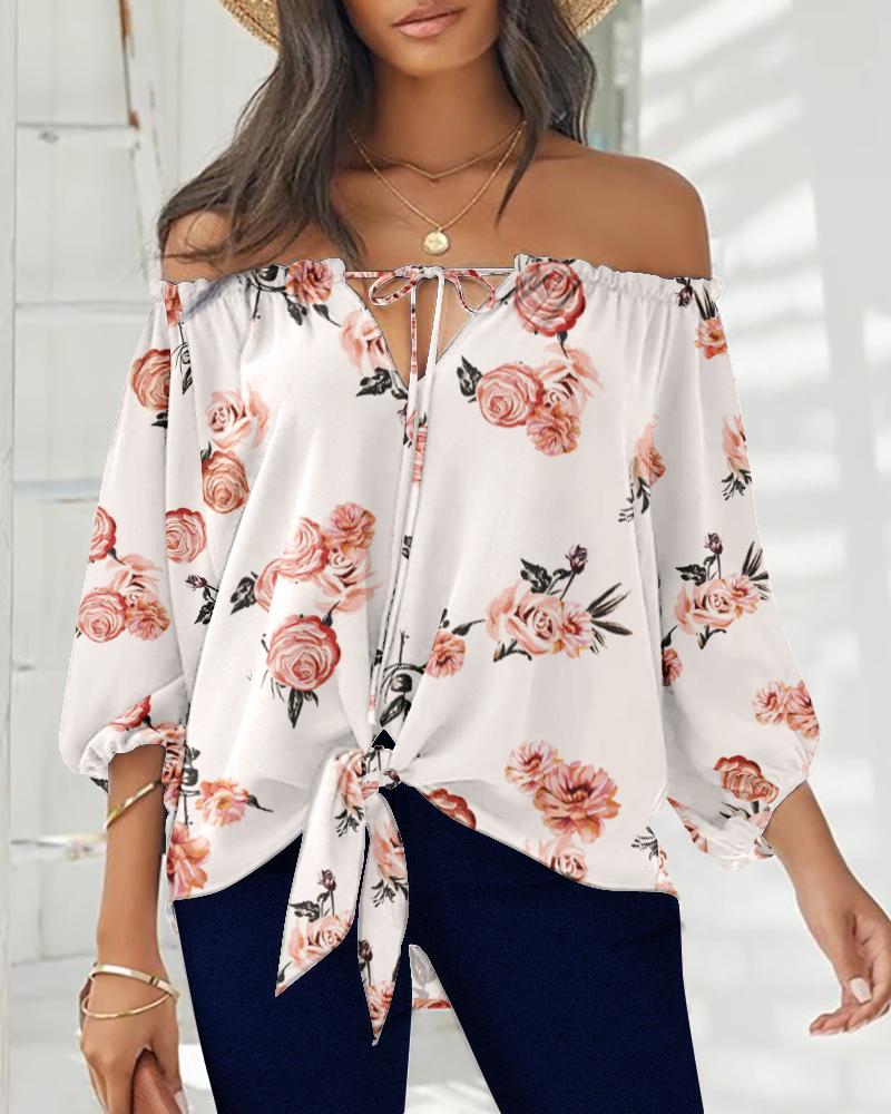 

Off Shoulder Leopard Frill Hem Long Sleeve Top, White