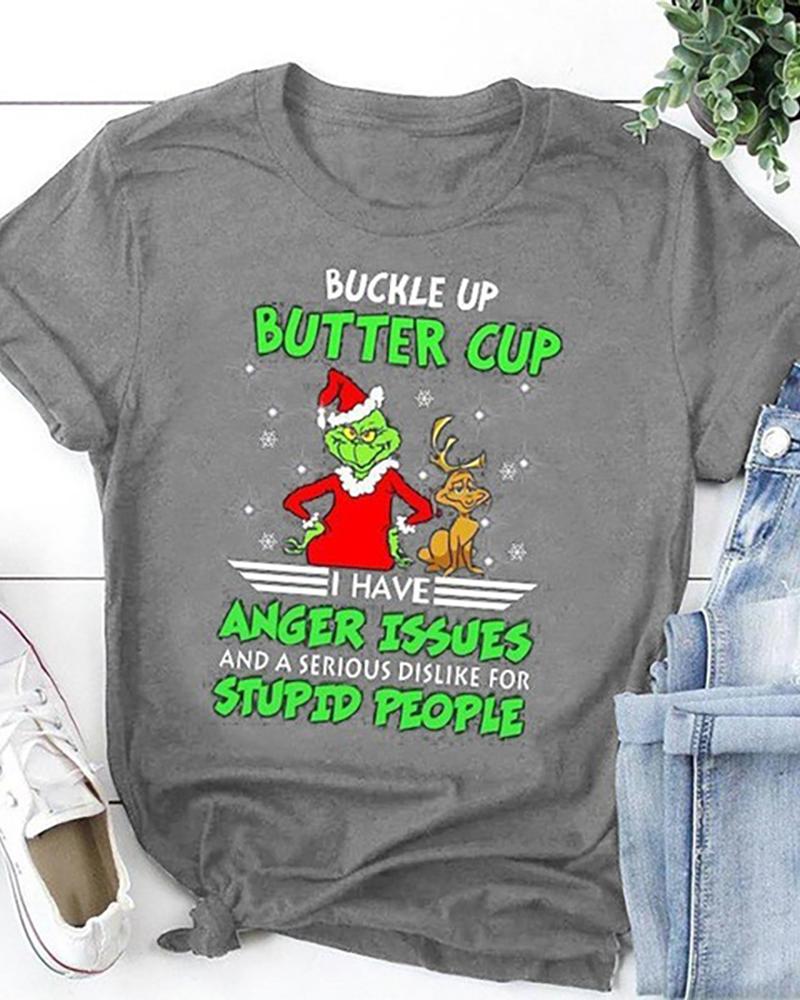 

Christmas Letter Grinches Print T-shirt, Gray