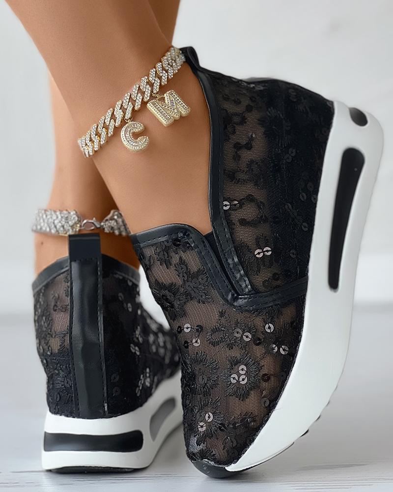 

Mesh Breathable Muffin Slip On Sneakers, Black