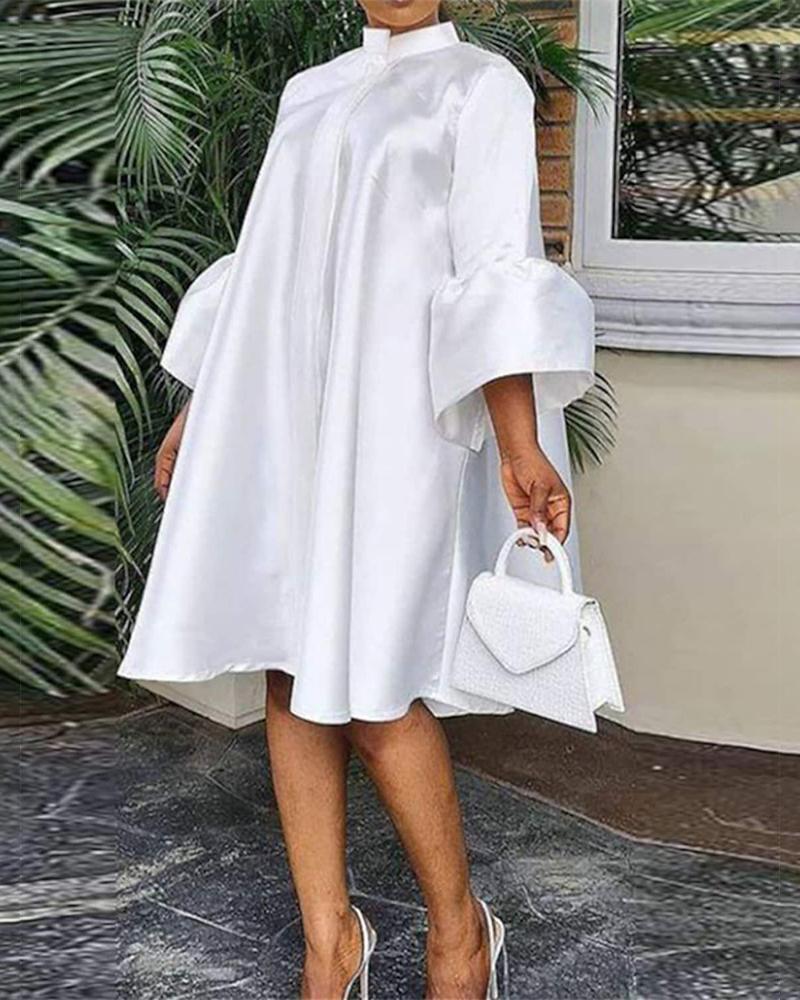 

Bell Sleeve Flowy Shirt Dress, White