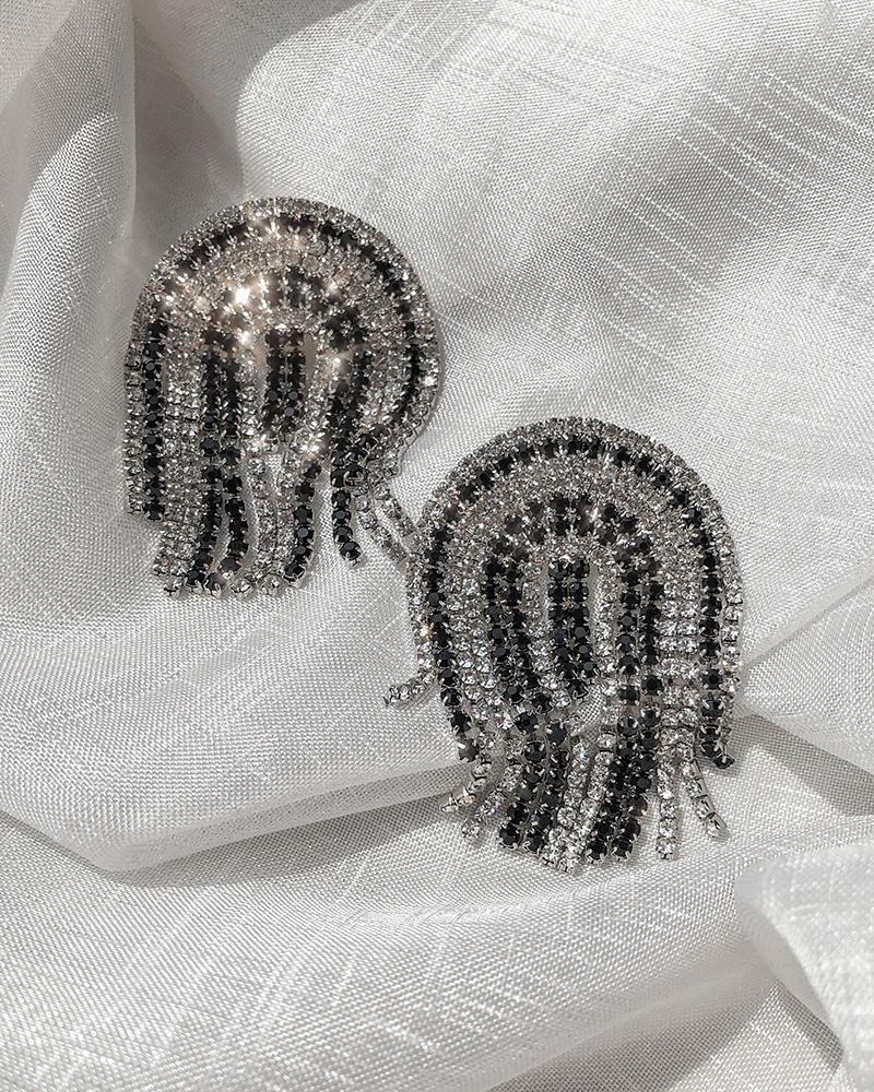 

1Pair Colorful Studded Tassel Design Earrings, Black&white