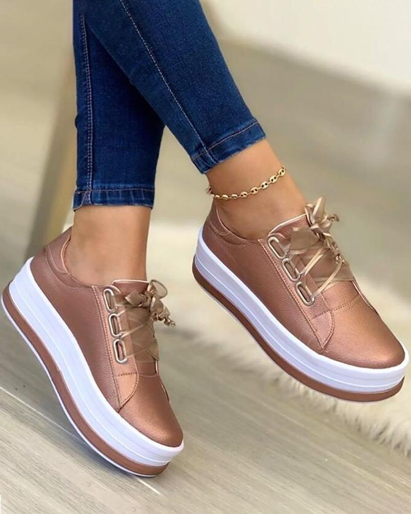 

Platform Lace-up Eyelet Sneakers, Rose gold