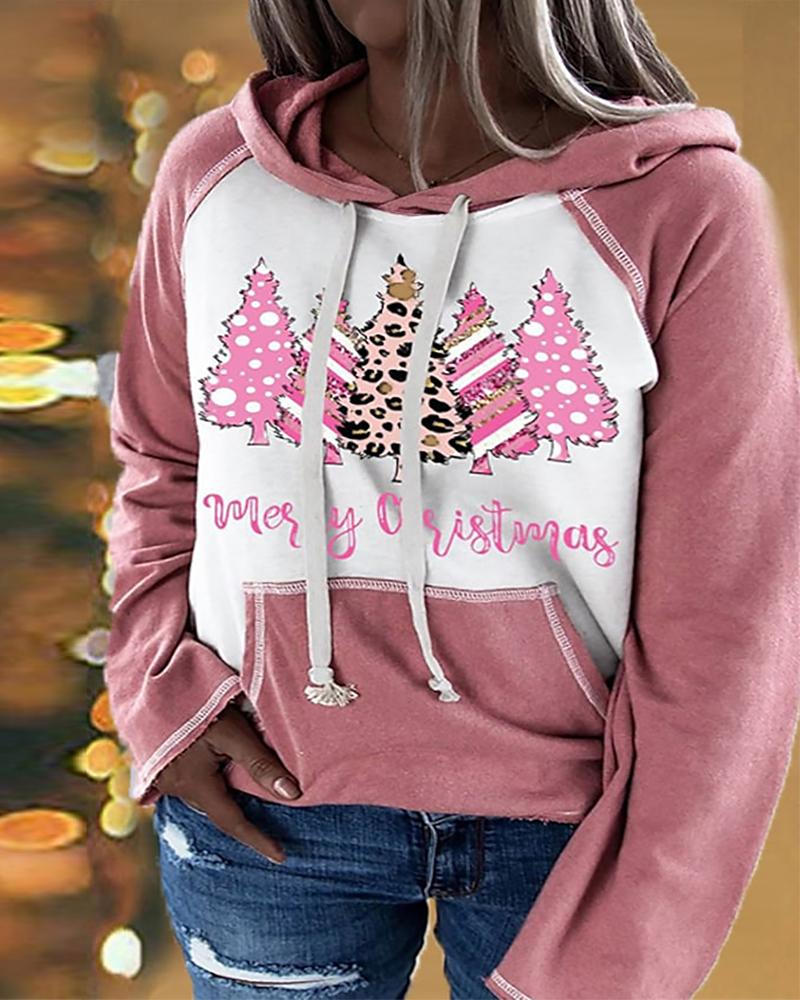 

Plus Size Christmas Tree Print Long Sleeve Hoodie, Pink