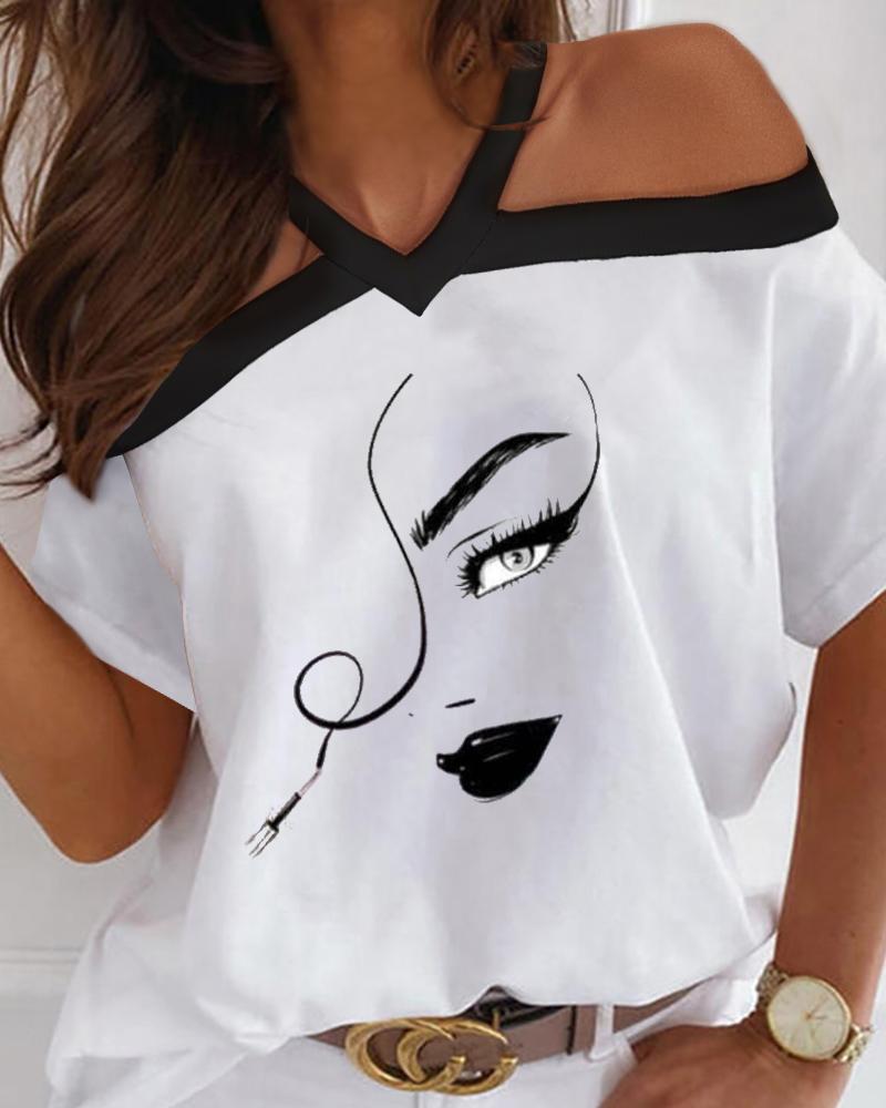 

Cold Shoulder Figure Print T-shirt, White
