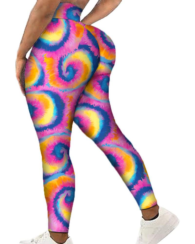 

Tie Dye Print High Waisted Workout Butt Lifting Booty Leggings, Multicolor