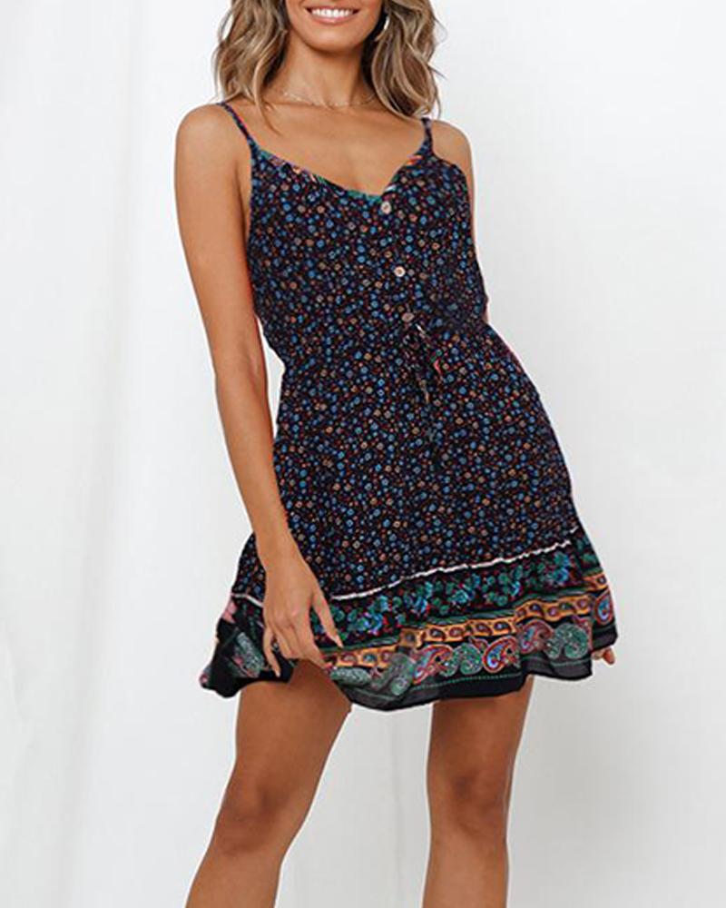 

Ethnic V Neck Mini Dress, Black
