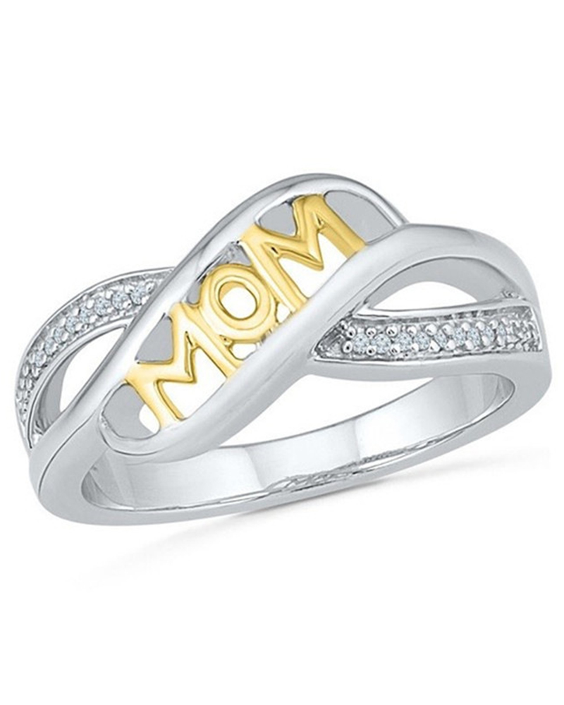 

1pc Mother's Day Gift Irregular Mom Letter Zircon Ring, Gold