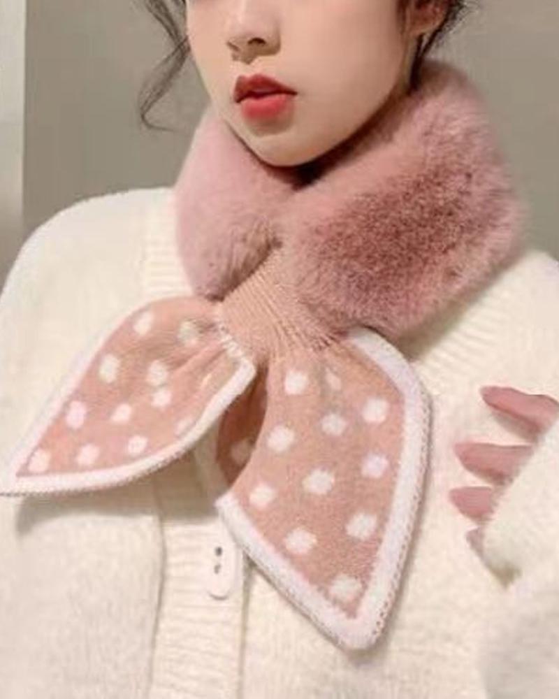 

1pc Polka Dot Fuzzy Scarf, Pink