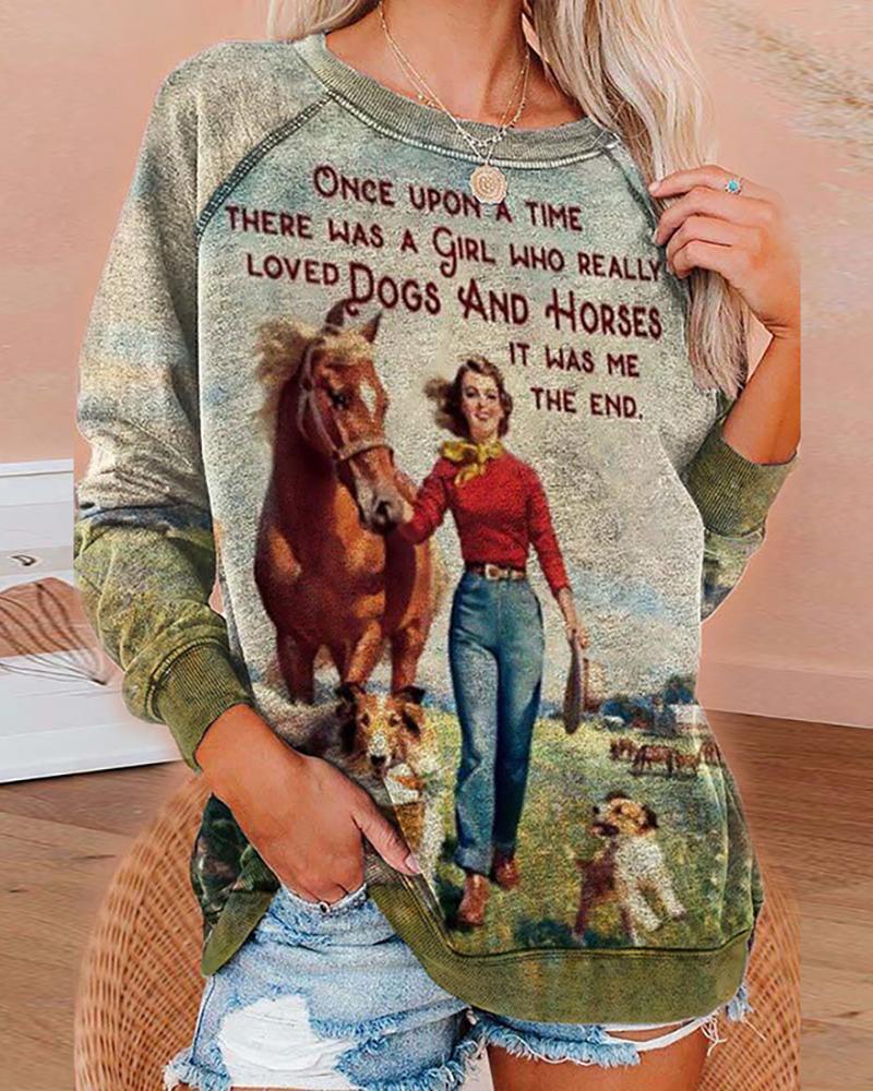 

Figure Print Long Sleeve Sweatshirt, Green