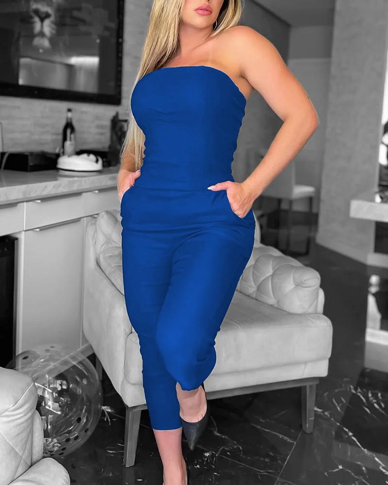 

Bandeau Pocket Design Jumpsuit, Blue
