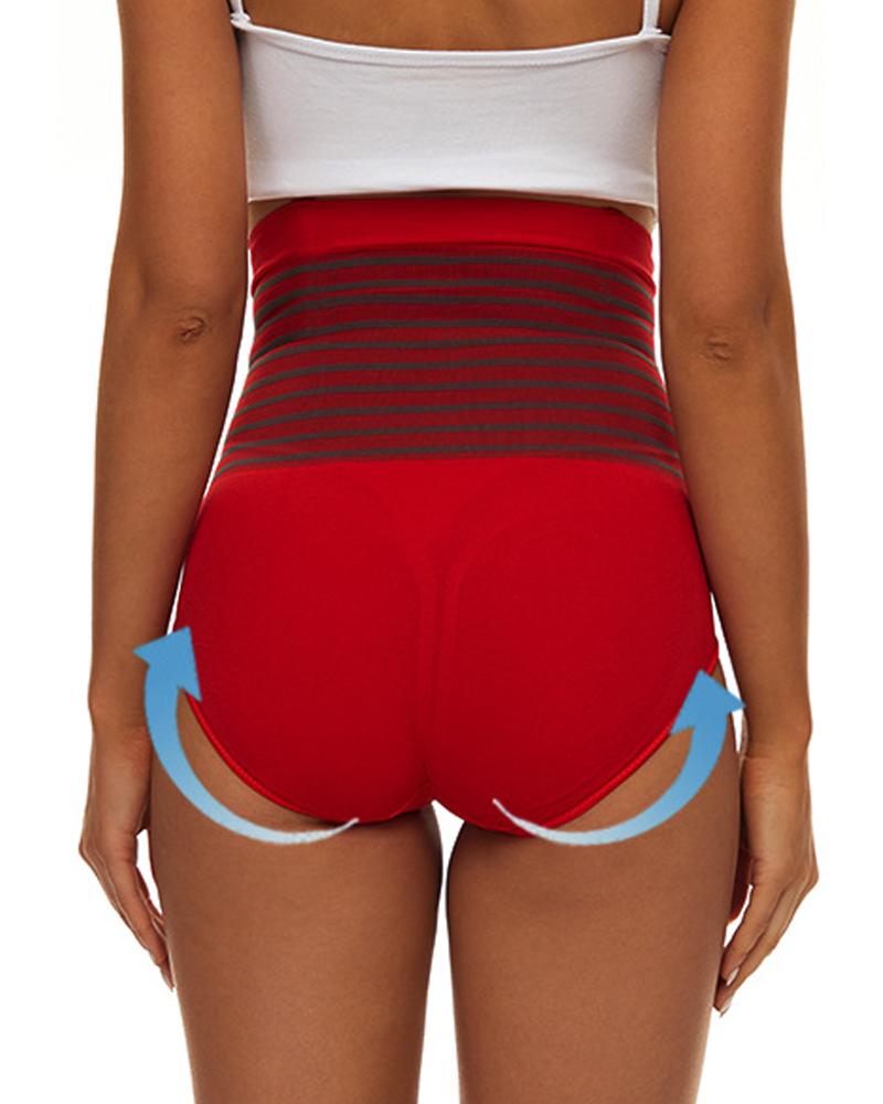 

Striped High Waist Body Shaper Underwear Postpartum Tummy Control Shapewear Butt Lifting Panty, Red