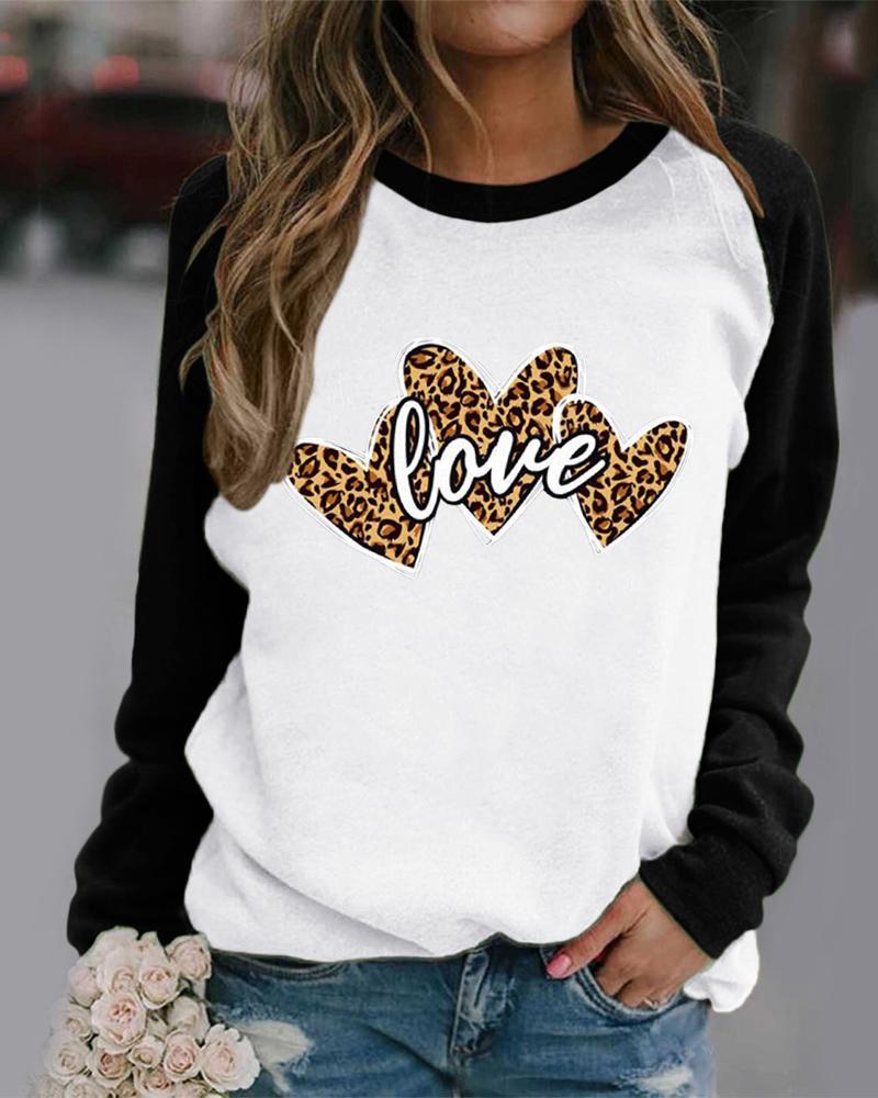 

Valentine' Day Letter Heart Print Raglan Sleeve Sweatshirt, Black