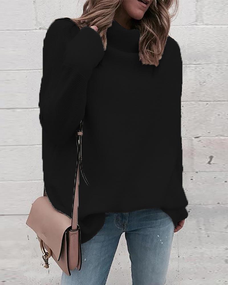 

Solid Long Sleeve High Neck Sweater, Black