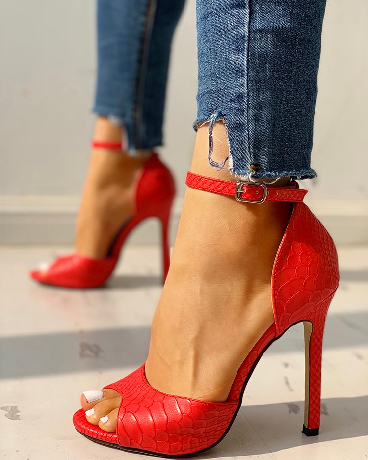 Peep Toe Ankle Strap Stiletto Heel