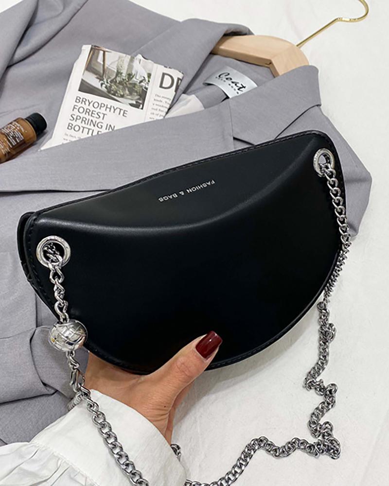 

Chain Strap Letter Decor Shoulder Bag, Black