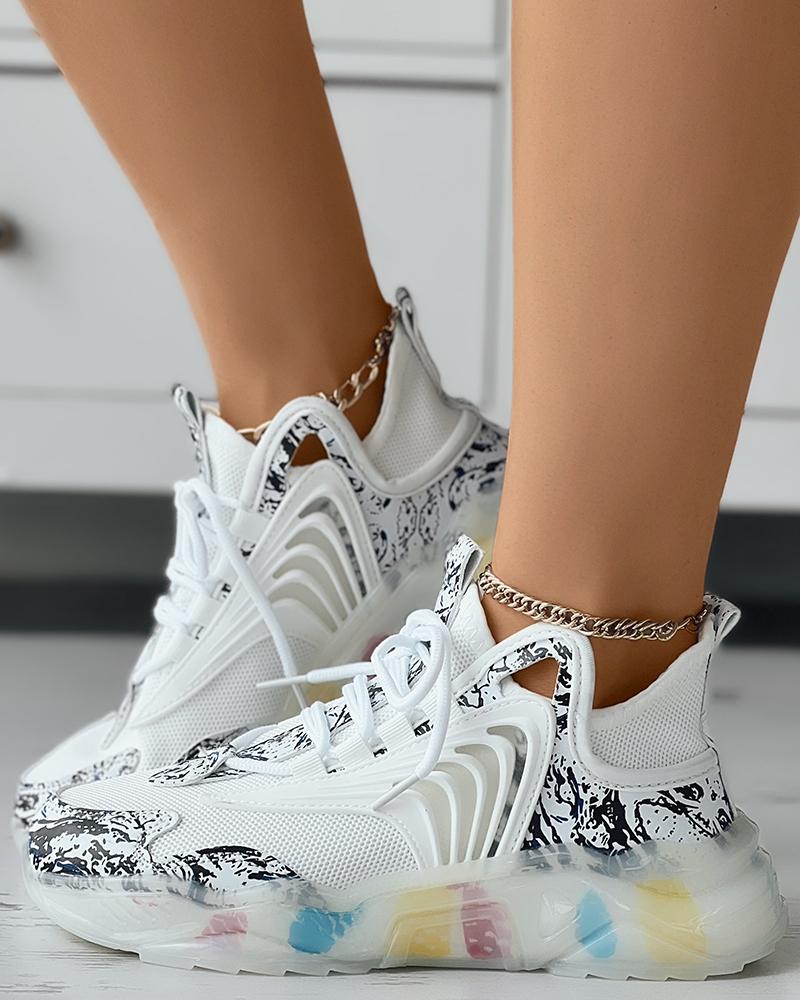 

Colorblock Lace-up Breathable Sneakers, White