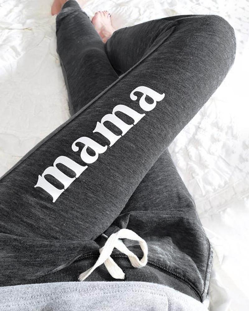 

Letter Print High Waist Tied Detail Sweatpants, Dark grey