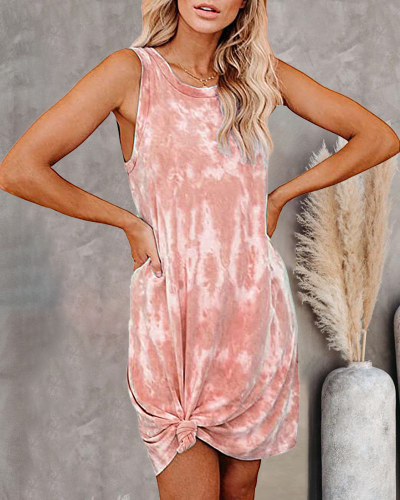 

Tie Dye Print Casual Tank Dress, Orange