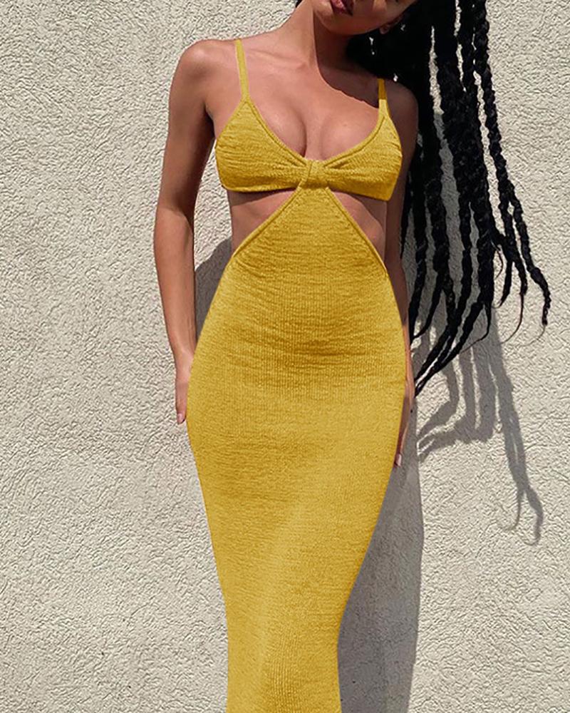 

Cutout Backless Skinny V Neck Maxi Dress, Yellow