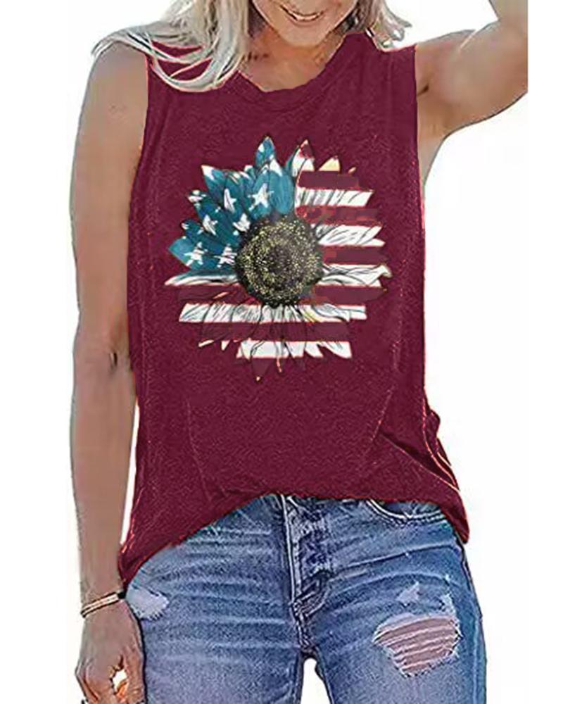 

Independence Day Flag Sunflower Print Bandeau Tank Top, Red