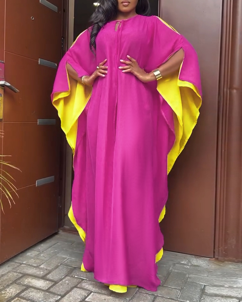 

Robe longue décontractée à col noué et coupe ample, à manches chauve-souris et à épaules dénudées, Hot pink