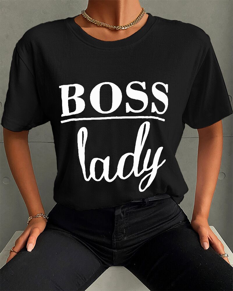 

Letter Print Short Sleeve Casual T-shirt, Black