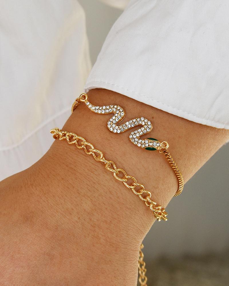 

Snake Shaped Rhinestone Decor Layered Chain Bracelet, Gold