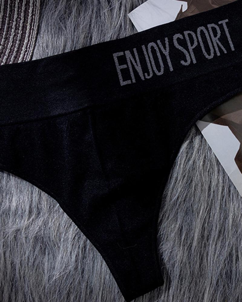 

Enjoy Sport Print Seamless Thong Panty, Black