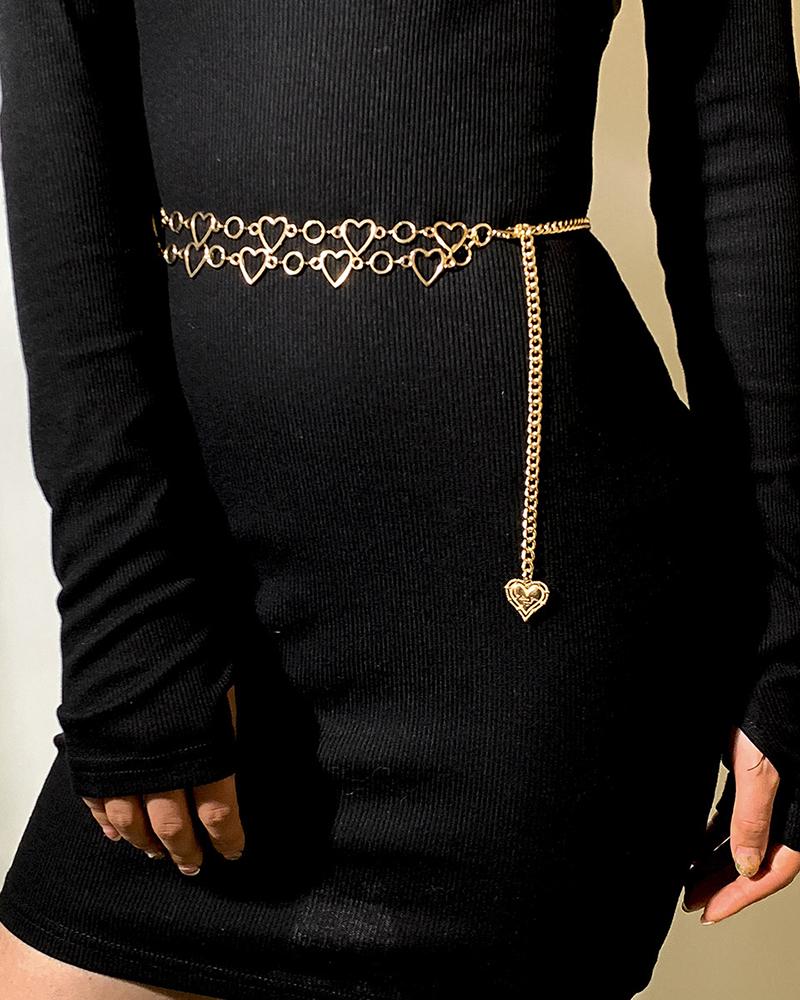 

Heart & O-Ring Decor Layered Waist Chain, Gold