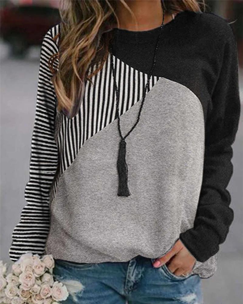 

Colorblock Striped Long Sleeve Sweatshirt, Black