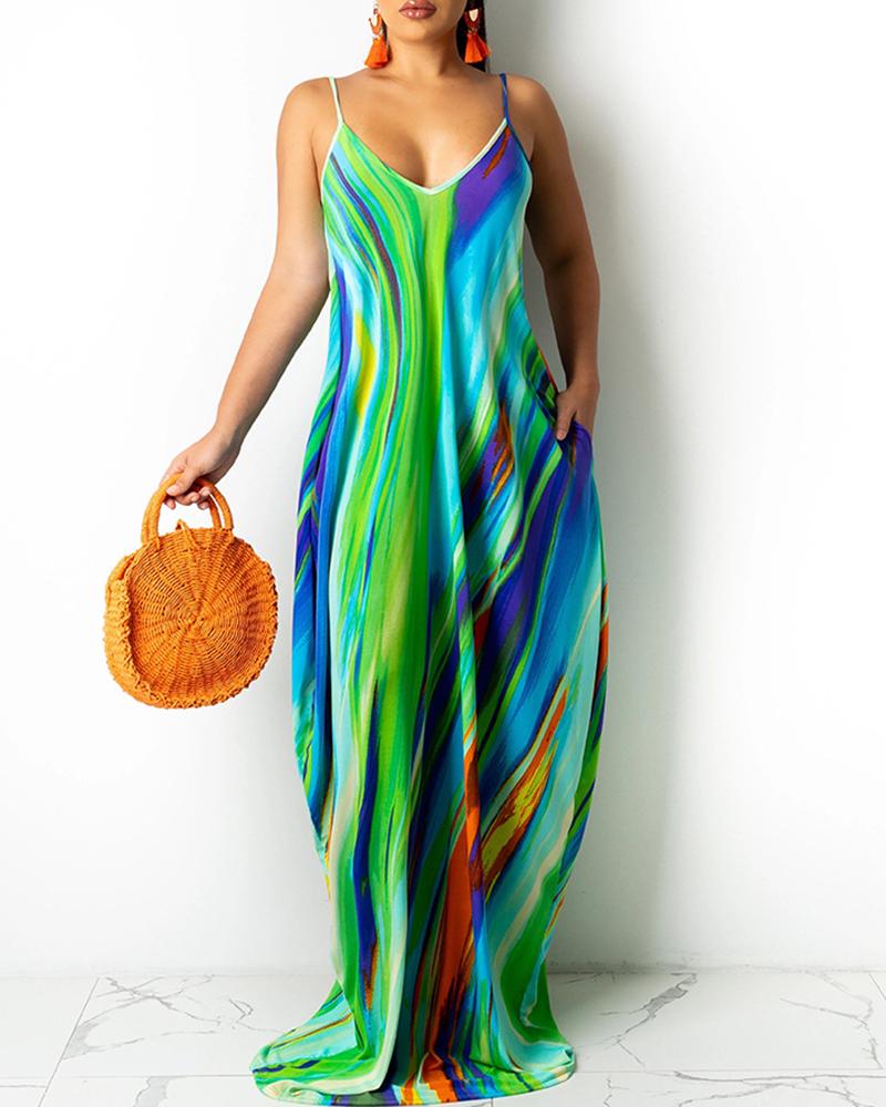 

Colorblock Pocket Design Sleeveless Maxi Dress, Style2