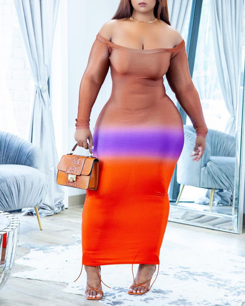 

Ombre Colorblock Off Shoulder Bodycon Dress, Red