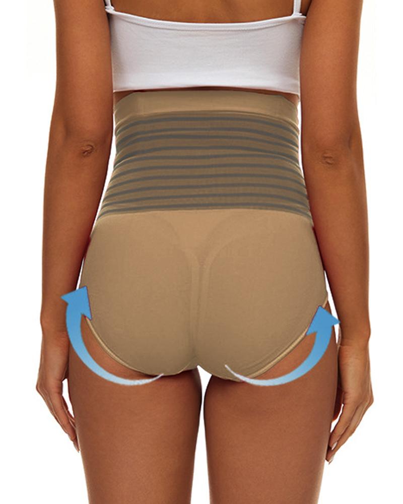 

Striped High Waist Body Shaper Underwear Postpartum Tummy Control Shapewear Butt Lifting Panty, Apricot