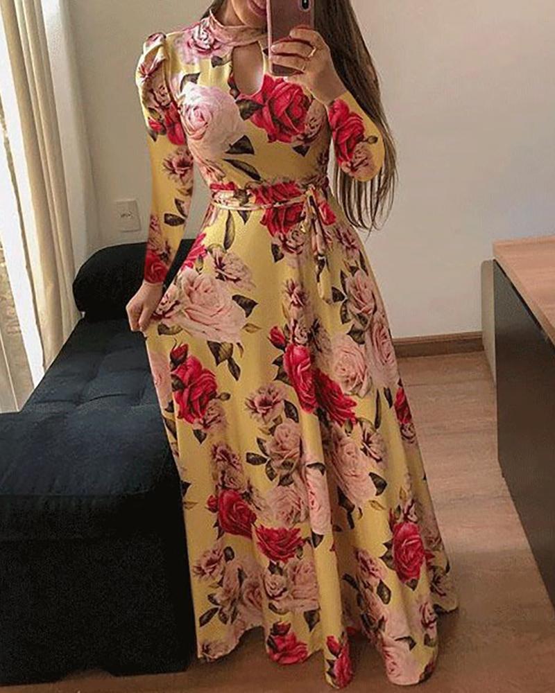 

Long Sleeve Print Maxi Dress, Yellow