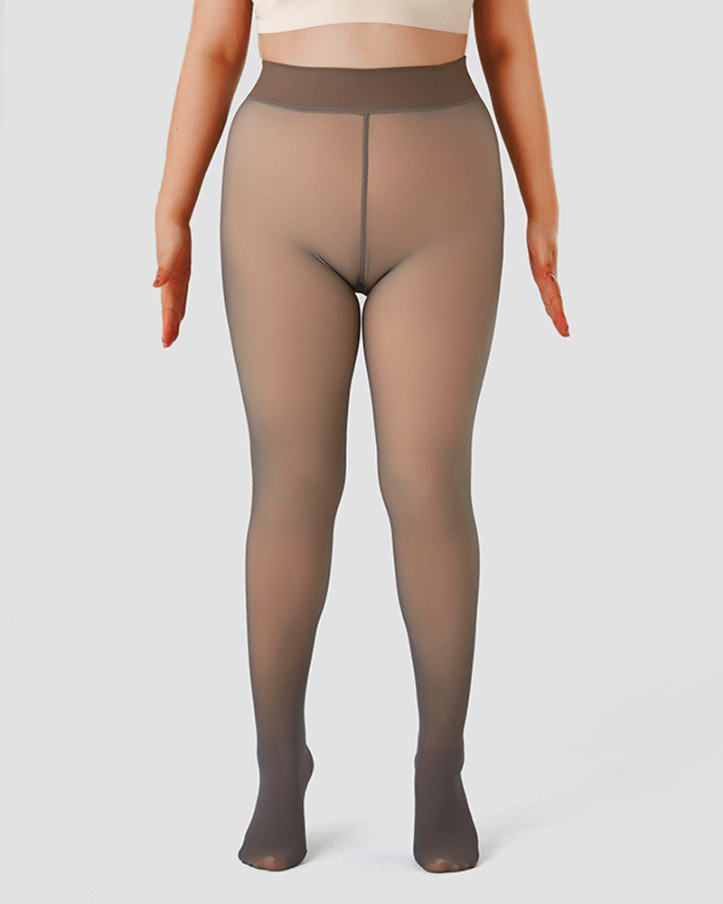 

Plus Size High Waist Thermal Warm Fleece Lined Tights, Coffee