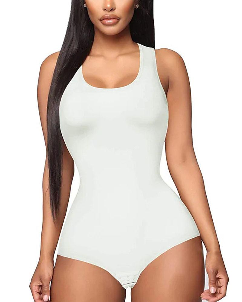 

Body Shaper Butt Lifting Tummy Control Hook Design Crotchless Slimming Shapewear Bodysuit, White