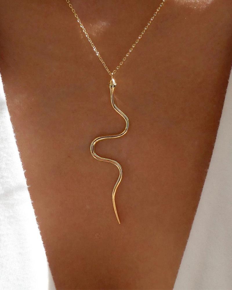 

Snake Shaped Pendant Chain Necklace, Gold