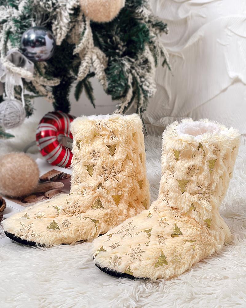 

Christmas Cute Slipper Thermal Socks Soft Cozy Fuzzy Fleece-lined Home Socks, Apricot