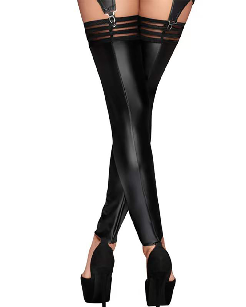 

PU Leather Footless Tight Stockings, Black