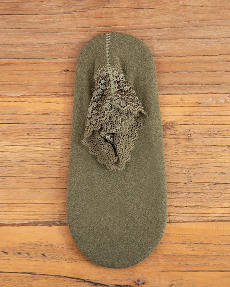 

1Pair Lace Trim Thermal Ankle Socks, Green