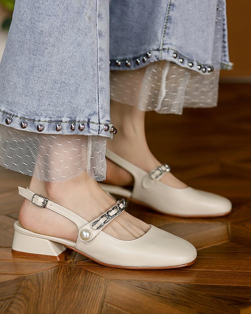 

Round-toe Splicing Chain Strap Sling Back Jenny Shoes, Apricot