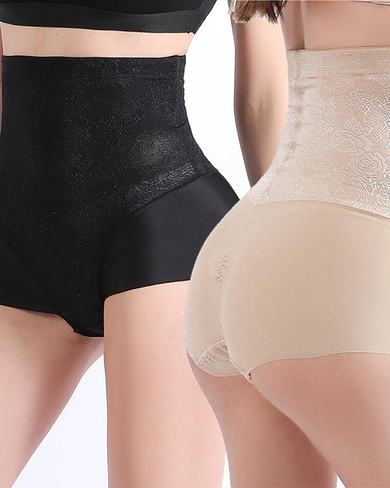 

Plus Size High Waist Panties Shapers Flat Belly Elastic Lace Underwear, Black