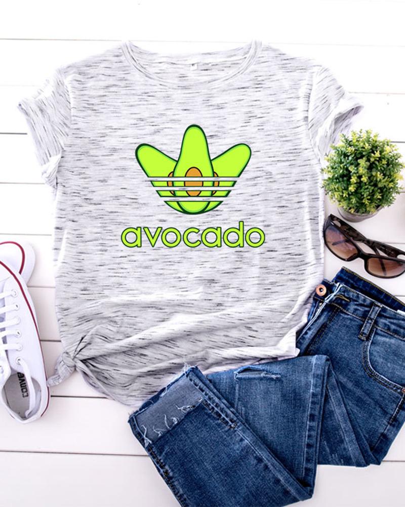 

Avocado Printing Short Sleeve T-shirts, Light gray