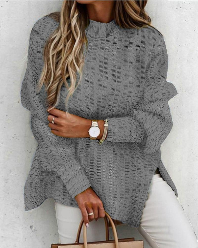 

Long Sleeve Mock Neck Split Hem Sweater, Gray